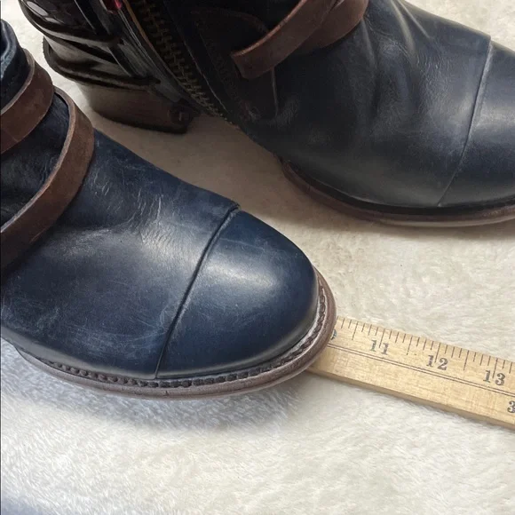 freebird Black Leather Ankle Boots with Brown Strap Accents - Picture 7 of 10